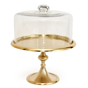 Achetez un support à gâteau de qualité supérieure avec dôme en verre, finition dorée, de forme ronde, pour la présentation de gâteaux, en vente. - Product Image 1