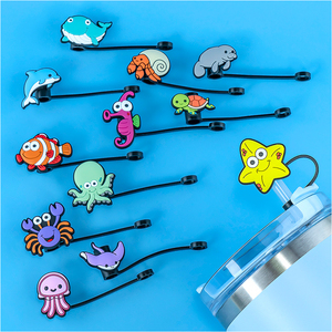 2025 Großhandel Lieferant Verkäufer Designer Staub dicht Wieder verwendbare süße Tiere Silikon Stroh abdeckungen Toppers Charm 10mm Bulk Set - Product Image 2