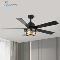 Ventilateur de plafond décoratif moderne noir de 52 pouces avec commande murale silencieuse, 5 pales, moteur AC, économie d'énergie, pour usage commercial et domestique