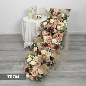 Décoration florale et végétale pour mariage d'automne, couleur terre cuite, rose et herbe <span class=keywords><strong>de</strong></span> la <span class=keywords><strong>pampa</strong></span>, chemin <span class=keywords><strong>de</strong></span> table artificiel long en fleurs - Product Image 2
