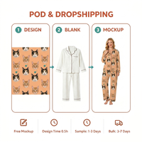 Pyjama personnalisé à carreaux avec visage de chat, manches longues, col cranté pour femme, vêtement de nuit, photo personnalisée, tenue décontractée, dropshipping, MOQ 1