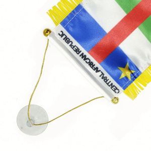 Drapeau de voiture personnalisé en satin de la République centrafricaine, mini-drapeau avec pompons jaunes - Product Image 3