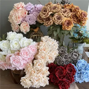 Ramo de Rosas Artificiales de Seda con <span class=keywords><strong>9</strong></span> Cabezas y Grandes Ondas, 46 cm, para Decoración Navideña y de Graduación - Product Image 1