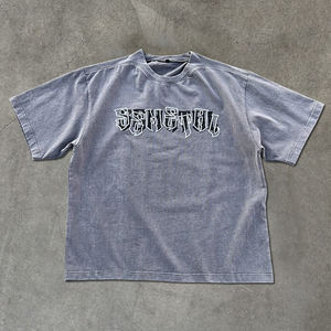 เสื้อยืดคอตตอน 100% ปักโลโก้สั่งทำขายส่ง ทรงโอเวอร์ไซส์ ทรงบ็อกซี่  เสื้อยืดทรงหลวมแบบสั่งทำพิเศษ ล้างสีแบบแอซิด สำหรับผู้ชาย - Product Image 1