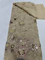 Tissu en Tulle Brodé de Dentelle - Rose Rouge Florale avec Strass et Paillettes pour Confection de Robes de Mariée et Vêtements en Usine (Vente en Gros Usine)