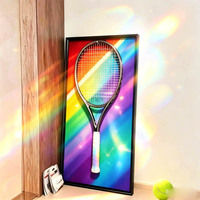 Seni Dinding Dekoratif dengan Lampu, Bingkai Pajangan Raket Tenis untuk Penggemar Tenis, Kenang-kenangan Olahraga