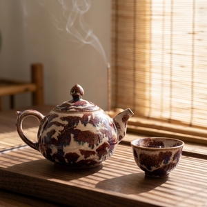 Tetera Artesanal de Cerámica Jun con Esmalte Dunhuang, Tetera China para Té <span class=keywords><strong>Kung</strong></span> <span class=keywords><strong>Fu</strong></span> - Product Image 4