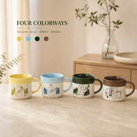 Tasse à café en céramique empilable bicolore personnalisée, motif ours de la forêt en line art, avec base étagée, pour la maison, le bureau et le camping