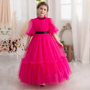 New Year Holiday Festival Girl Dresses Children Youth Wedding Party Long Kids Frock Christmas Red Tulle Princess Dress For Girl