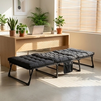 Lit de camping pliable rembourré haute densité avec poche latérale de rangement, lit de camp inclinable réglable pour le glamping de luxe et le bureau