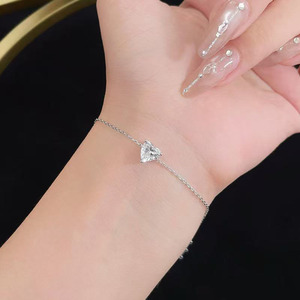 <span class=keywords><strong>Bracelet</strong></span> tennis cœur en diamant de laboratoire Pt950 Platine, délicat, frais, minimaliste, simple, pour femme, bijou raffiné, cadeau - Product Image 4