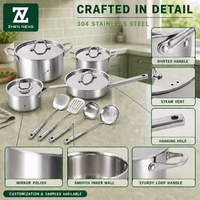 Batterie de cuisine complète en acier inoxydable Zhenneng 12 pièces 304 : faitouts, casseroles et casseroles à lait – Essentiels de cuisine pour la maison