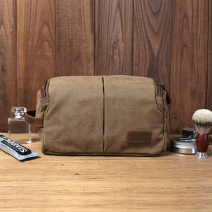 Bolsa de Aseo Grande de Lona y Cuero para Viaje, Neceser Vintage con Logotipo Personalizado, Estuche Organizador de Cosméticos LCTB-0045 - Product Image 1