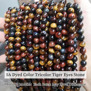 JD AAAAA 15 Farben 4 6 8 10 12 14mm Naturstein Mehrfarbiges Tigerauge Runde lose Perlen für die Schmuck herstellung