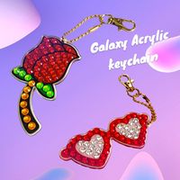 Kit de stickers de peinture diamant en forme de cœur avec grandes pierres précieuses pour enfants, art DIY en strass, pour créer 12 stickers et 2 porte-clés, artisanat fait main pour la Saint-Valentin