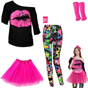 Kit de Costume Années <span class=keywords><strong>80</strong></span> pour <span class=keywords><strong>Femme</strong></span> : T-<span class=keywords><strong>shirt</strong></span>, Sac Banane, Leggings – Tenue Rétro pour Fête Cosplay en Polyester, Lavable en Machine - Product Image 2