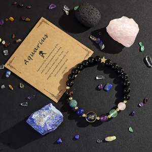 Nuevas Pulseras Zodiac Classic Chapadas en Oro de 18K con Cuentas de Piedra Natural de Cristal Curativo, 12 Constelaciones, Horóscopo, Moda Espiritual - Product Image 3