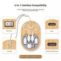 Ensemble de câbles de charge multifonctionnels en bambou en gros, câble de données multi-interface 5-en-1, charge rapide PD 60W, chargeur sans fil 15W