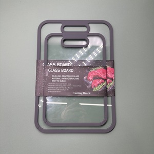 Planche à découper en verre trempé avec bord en silicone, poignée carrée, antibactérienne, pour la cuisine, la viande, les légumes, les fruits - Product Image 3