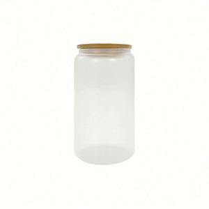 Gobelet givré vierge pour sublimation 16 oz, verre à bière en forme de canette 16 oz avec couvercle en bambou et paille - Product Image 1