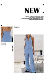 Conjunto de Dos Piezas de <span class=keywords><strong>Chaleco</strong></span> y Pantalones de <span class=keywords><strong>Lino</strong></span> sin Mangas con Cuello en V y Espalda Descubierta para <span class=keywords><strong>Mujer</strong></span>, Estilo Casual para Uso Diario, Precio al por Mayor - Product Image 6