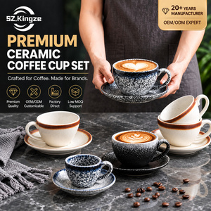 Tasse à cappuccino Kingze Vintage à glaçure réactive 75-320ml, style japonais, ensemble tasse et soucoupe pour latte art, café et maison - Product Image 1