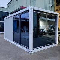 Maison conteneur à façade vitrée, villa modulaire préfabriquée de luxe, cabane isolée pour bureau de jardin ou maison de vacances