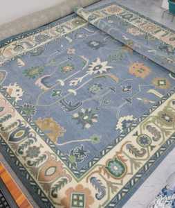 Nouveau personnalisable 9x12 bleu Beige noué à la main Oushak tapis Vintage turc tapis pour adolescent salon pour la décoration intérieure - Product Image 1