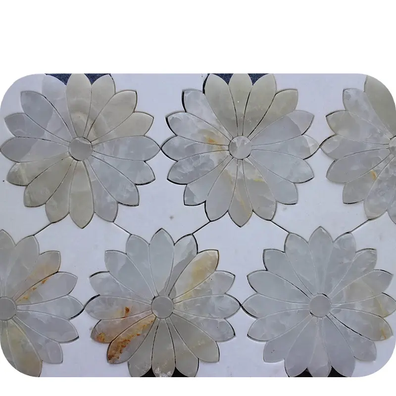 Charming di Disegno Bianco Bella A Getto D'acqua Onyx Fiore Mosaico di Marmo