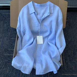 Camisa de Lino Holgada con Protección Solar y Solapa Francesa, Nueva Moda Verano 2026, Venta al por Mayor para Boutiques - Product Image 1