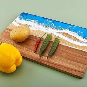 Planche à découper en bois d'acacia faite à la main, durable, avec motif en résine <span class=keywords><strong>Rambo</strong></span>, épaisseur de 1,3 cm, multi-usages pour le fromage, la viande, les fruits et les gâteaux - Product Image 1