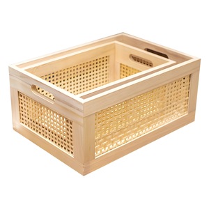 Rattan <b>Basket</b> <b>Storage</b> Box Rectangle Solid Wood No Lid Office Drawer Style Organizers for Sundries Desktop Use - Product Image 5