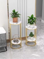 Supports de plantes modernes à 2 niveaux en métal doré, tables d'appoint simples pour l'entrée de la maison, meubles de salon