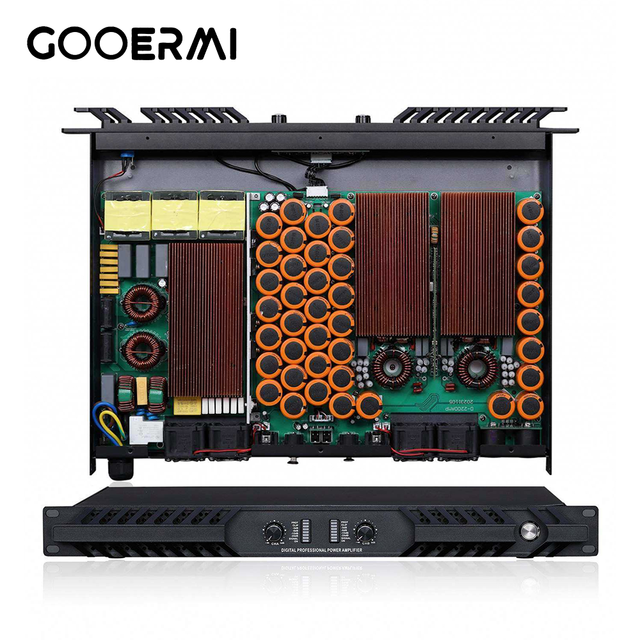Gooermi Professional 2 Channel Power Amplifier Class D 2500W Peak PFC Power Factor Correction 1U Audio Amp