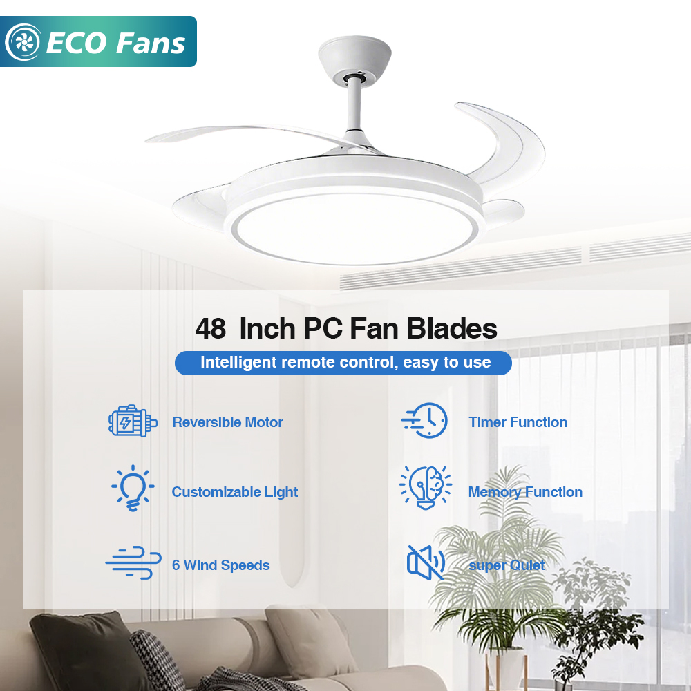 Fashionable Ceiling Fan with Light Invisible Blades Modern LED Lamp Perfect for Living Room Bedroom Decoration