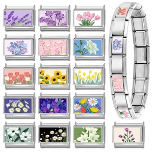 Floral-themed <b>DIY</b> Kawaii-style Multi-function Modular Italian-inspired Interlocking Charms Christian Electroplated Bracelet - Product Image 3