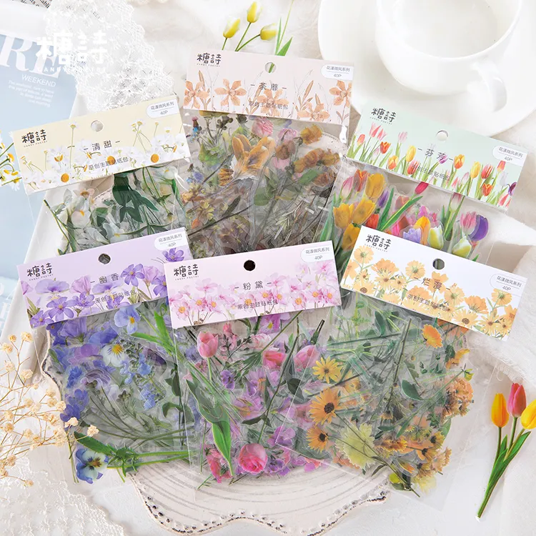 6 designs 40Pcs/bag Plant Flower Tulip Collection Decoration Diary Sticker Scrapbook Planner Decoration Stationery Sticker