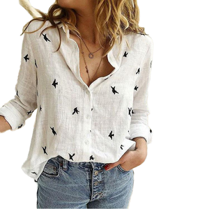 Chemisier ample en lin pour femme 2024, manches longues, printemps, grande taille, formel, en mousseline, boutons à motif animal, respirant, pas cher, en promotion - Product Image 1