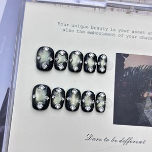 Nuevo Producto Lanzado, <span class=keywords><strong>Uñas</strong></span> Postizas Artesanales Elegantes de Alta Gama con Circonita Verde Ojo de Gato y Destellos de Meteorito - Product Image 1