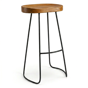 Taburete de Bar de Diseño Industrial Popular con Asiento de Madera Maciza y Barra de Hierro con Reposapiés para Cocina - Product Image 1