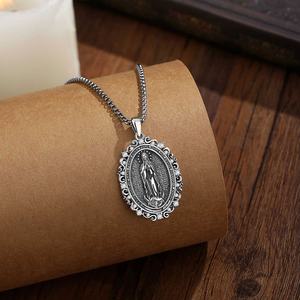 Collier pendentif Vierge <span class=keywords><strong>Marie</strong></span> en cuivre plaqué or 24 carats avec CZ blanc et émail noir, prière française, vente en gros, bijoux religieux catholiques - Product Image 5