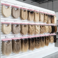 Extensions de cheveux synthétiques à clipser micro-bouclés ondulés, avec fil invisible, couleur blonde, personnalisables en gros, marque privée OEM