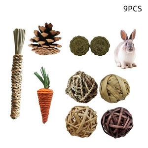 Ensemble de jouets pour petits animaux, branches de pomme, boule d'herbe, cochon guiné, jouets à mâcher pour hamster, chinchillas naturels, lapin, accessoires de cage - Product Image 2