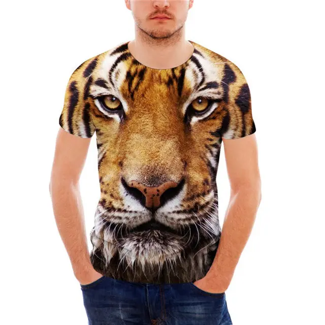 Serin kaplan T Shirt erkekler için 3D hayvan leopar gömlek yaz erkek moda üst giyim erkek Casual Tee gömlek genç giyim