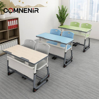 Ensemble Chaise et Table d'Écolier Double en Métal Moderne, Mobilier de Classe Réglable et Écologique pour Étudiants du Primaire et du Collège