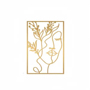 Minimalist Gold Wall Art Decor Single Line Art featuring Female Flower Face Real Metal Body Shape Abstract Kitchen Living Room