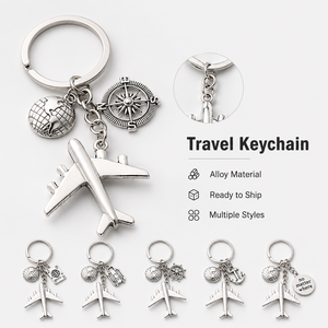 Vintage Antique Silver Zinc Alloy Travel Keychain Airplane Globe Compass Pendant <strong>Keyring</strong> <strong>Charm</strong> for Bag Luggage Gift RTS - Product Image 1