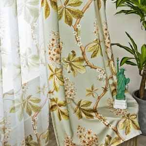 Tende Oscuranti con Stampa Botanica Camelia Verde Salvia, Drappeggi per Soggiorno, Vendita all'Ingrosso Americana al Metro - Product Image 2