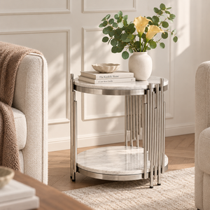 Modern Luxury Round Marble <b>Side</b> <b>Table</b> <b>with</b> Metal Frame Lower Shelf <b>for</b> <b>Living</b> <b>Room</b> Decor Furniture From Indonesia - Product Image 1