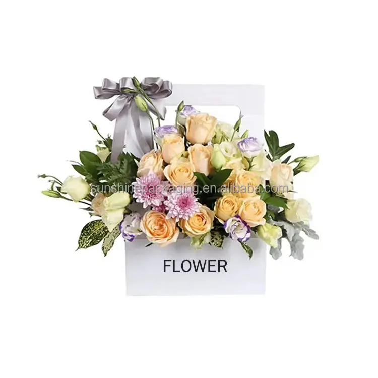 Kotak kemasan hadiah bunga segar lipat kardus kertas daur ulang profesional kustom untuk buket bunga